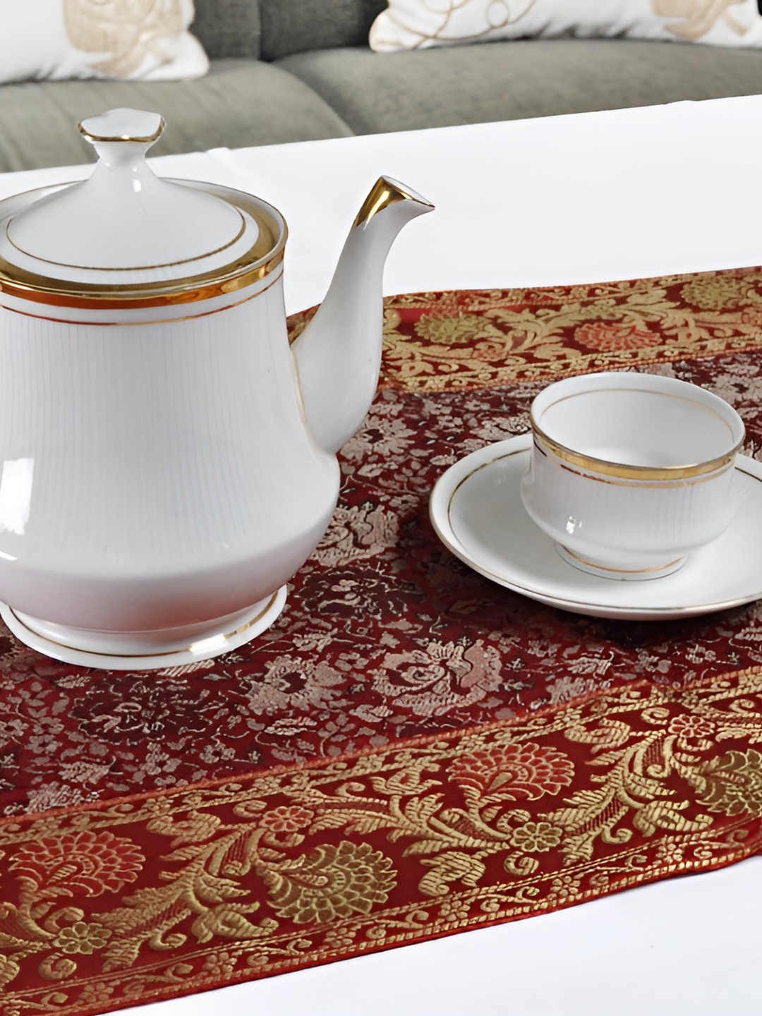

Lal Haveli Red & Green Self-designed Table Runner