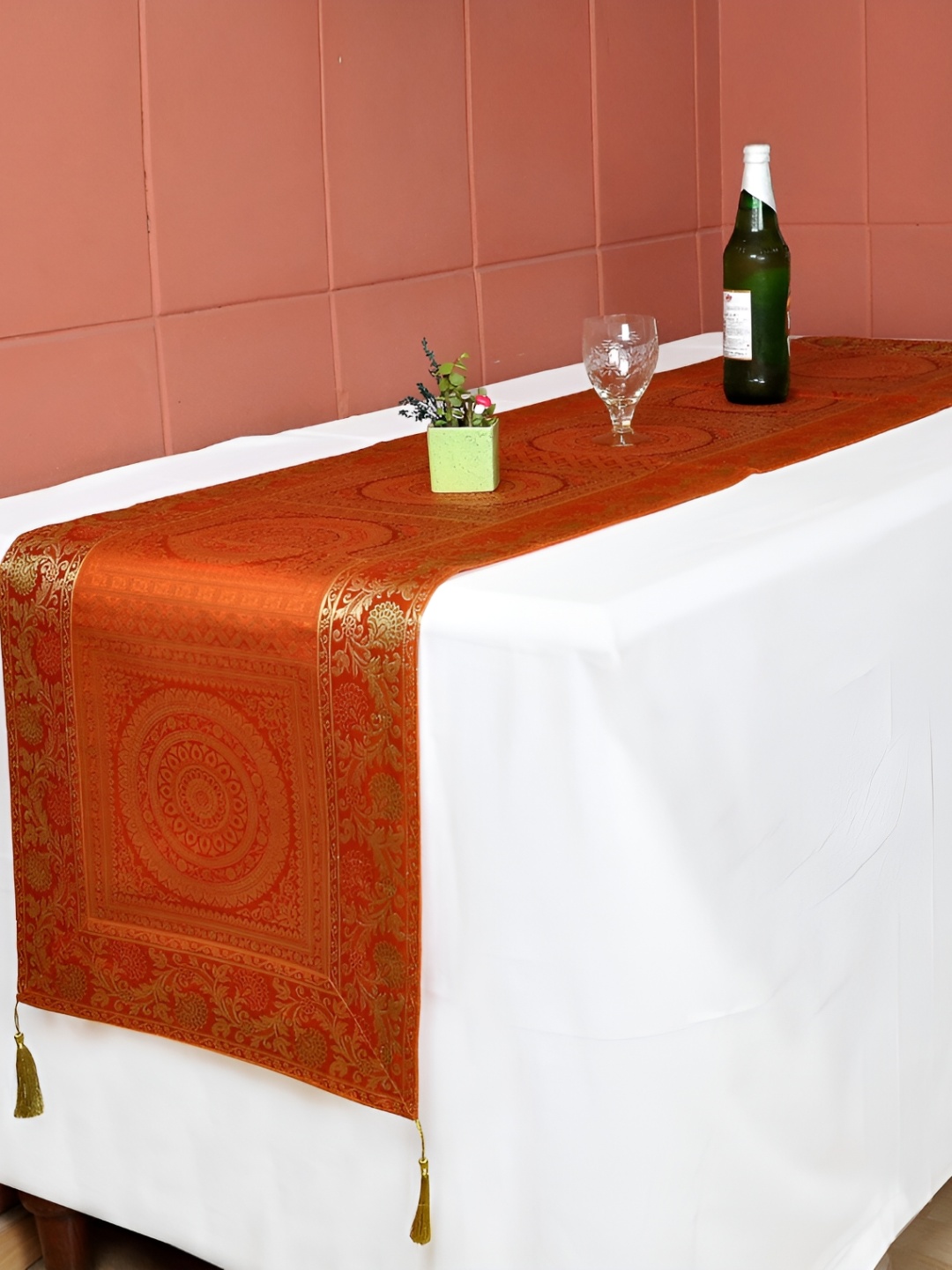 

Lal Haveli Orange Ethnic Motifs Printed Table Runner