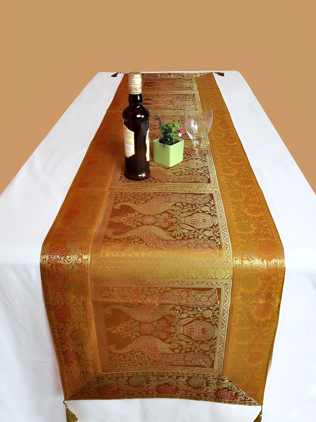 

Lal Haveli Gold Ethnic Self Design Table Runner