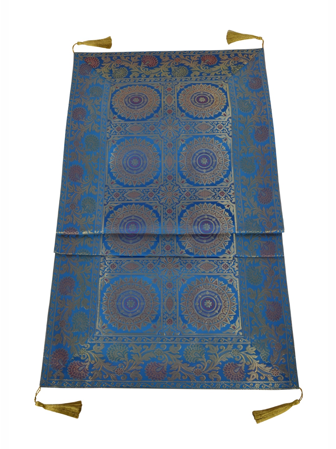 

Lal Haveli Gold Ethnic Motifs Table Runner, Turquoise blue