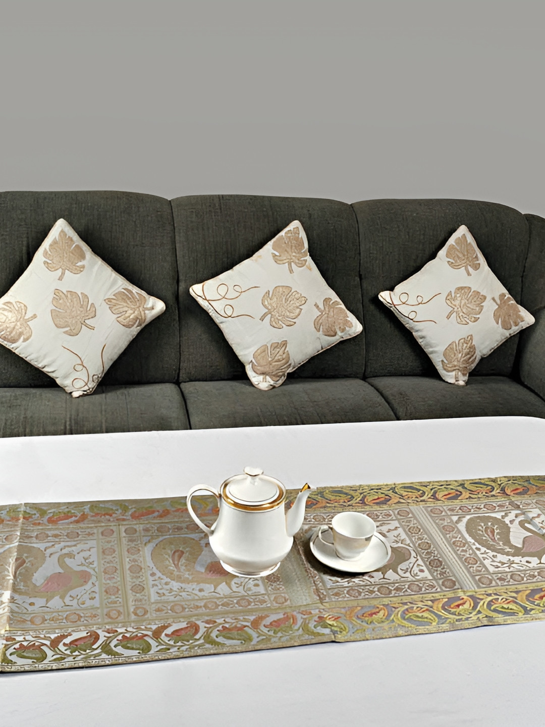 

Lal Haveli White & Beige Ethnic Motifs Woven Design Table Runner
