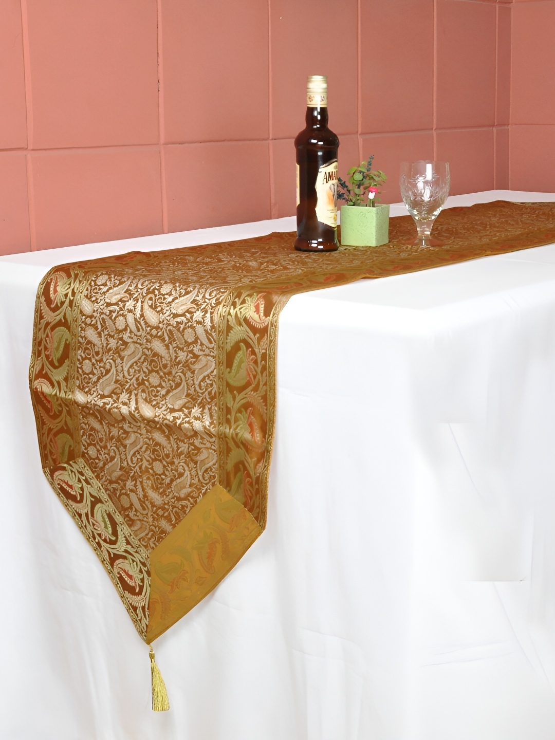 

Lal Haveli Mustard & Yellow Ethnic Motifs Table Runners, Gold