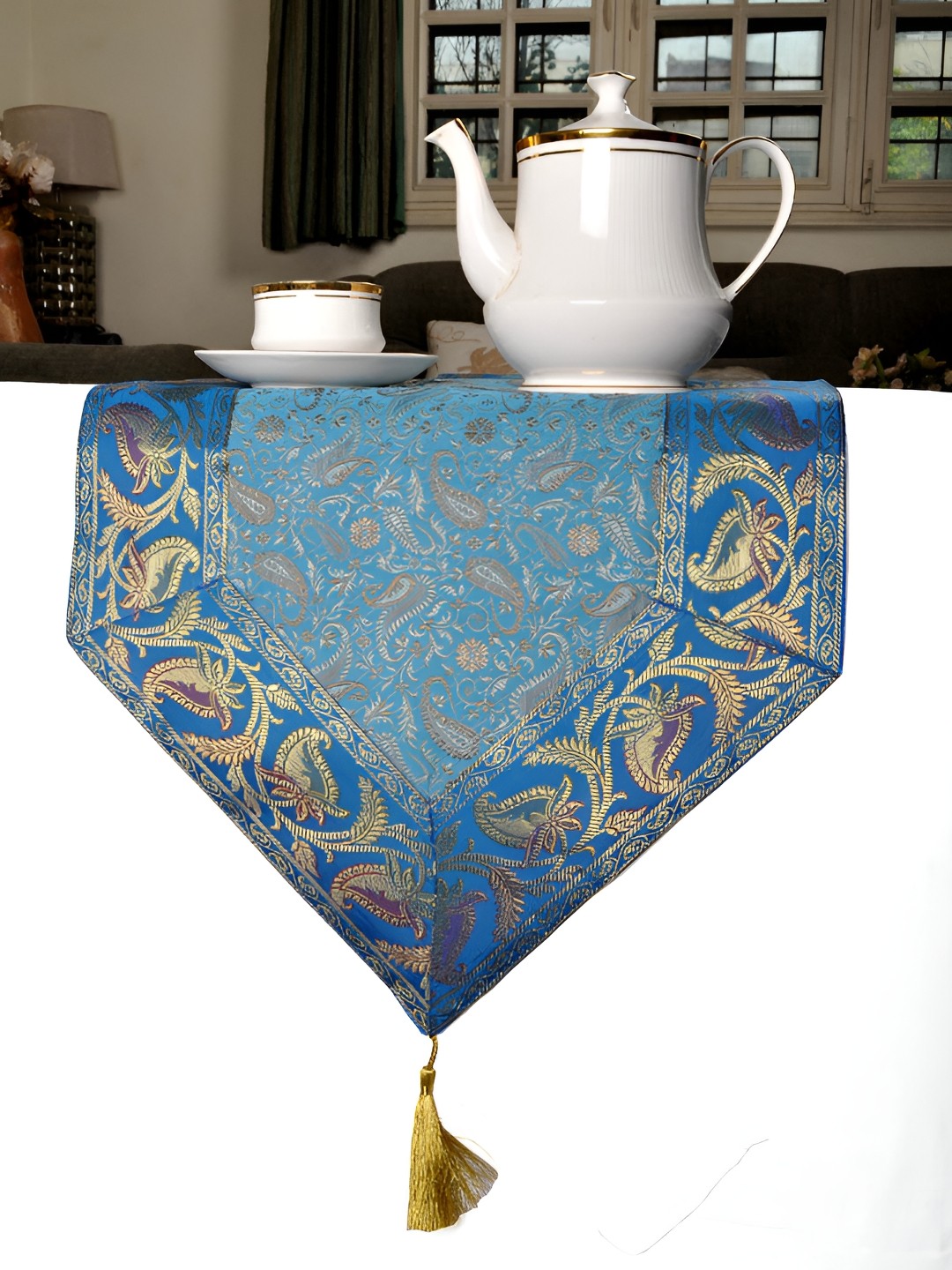 

Lal Haveli Turquoise Blue Ethnic Motifs Table Runner