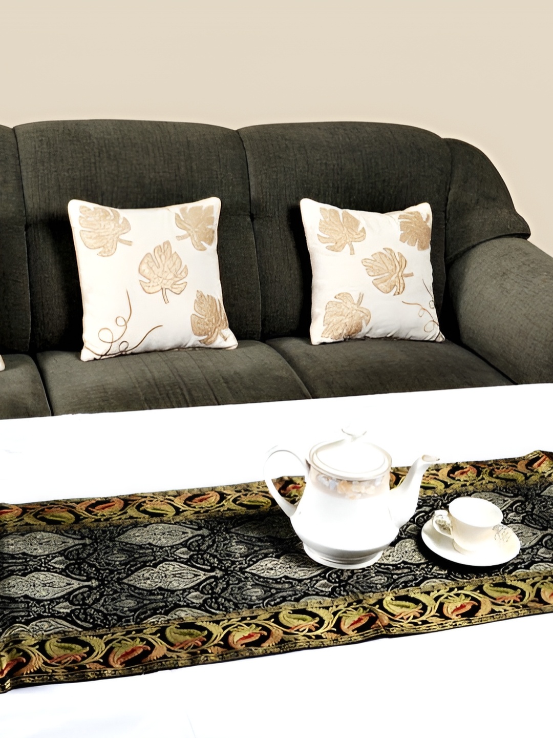 

Lal Haveli Black & Red Self designed Table Runner