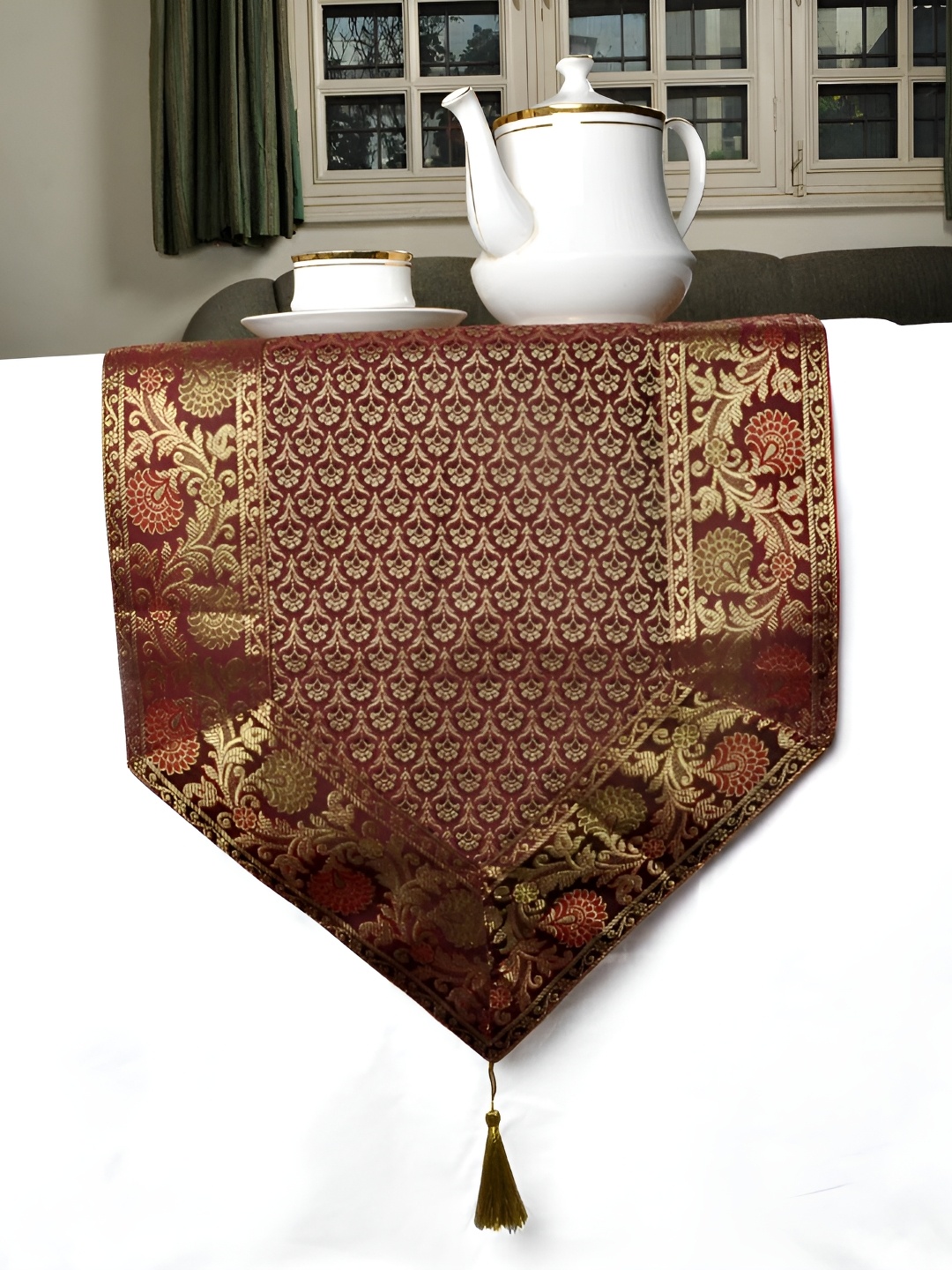 

Lal Haveli Maroon & Beige Ethnic Motifs Table Runner