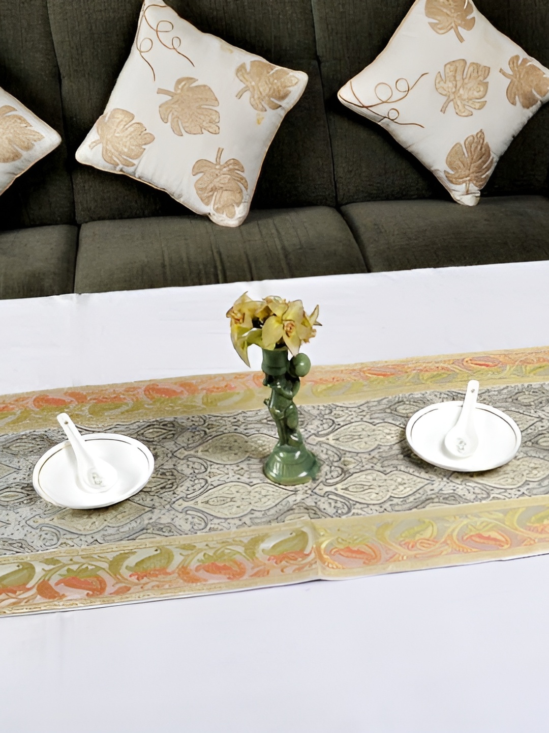 

Lal Haveli White and GoldToned Ethnic Motifs Printed Table Runner