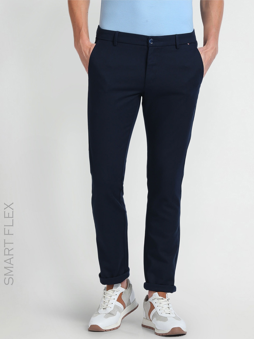 

Arrow Sport Men Low-Rise Cotton Plain Slim Fit Trousers, Blue