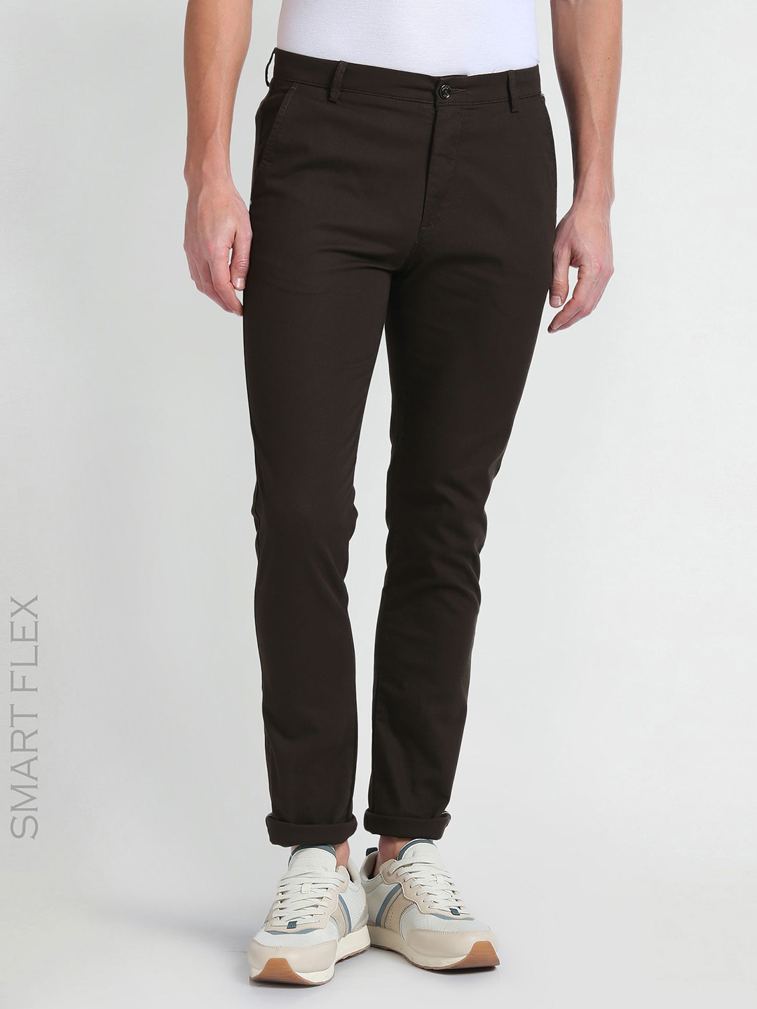 

Arrow Sport Men Low-Rise Cotton Plain Skinny Fit Trousers, Brown
