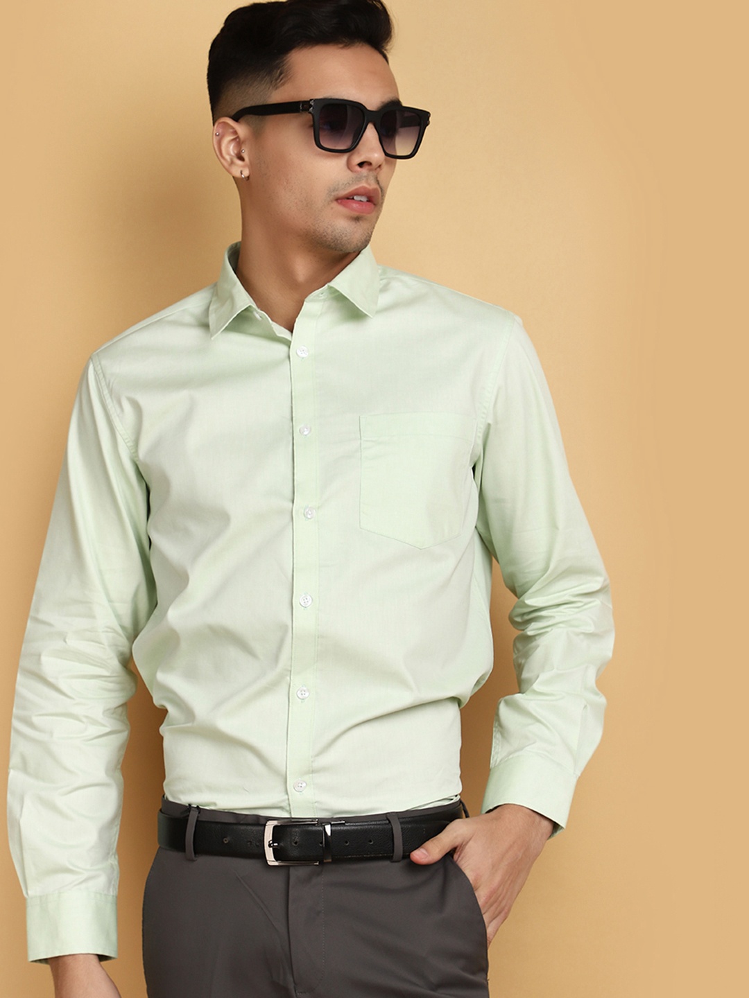 

J White by Vmart Long Sleeves Regular Fit Cotton Opaque Formal Shirt, Green