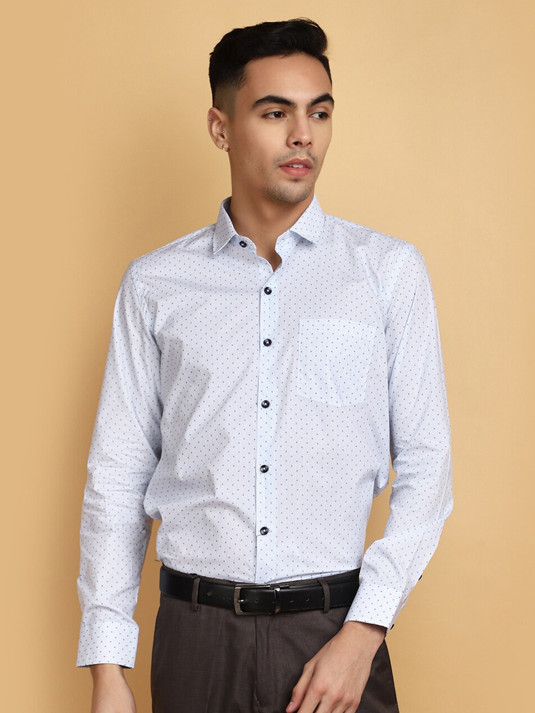 

J White by Vmart Printed Spread Collar Long Sleeves Cotton Formal Shirt, Blue