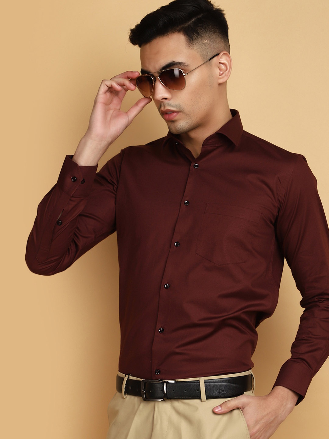 

J White by Vmart Spread Collar Cotton Formal Shirt, Maroon