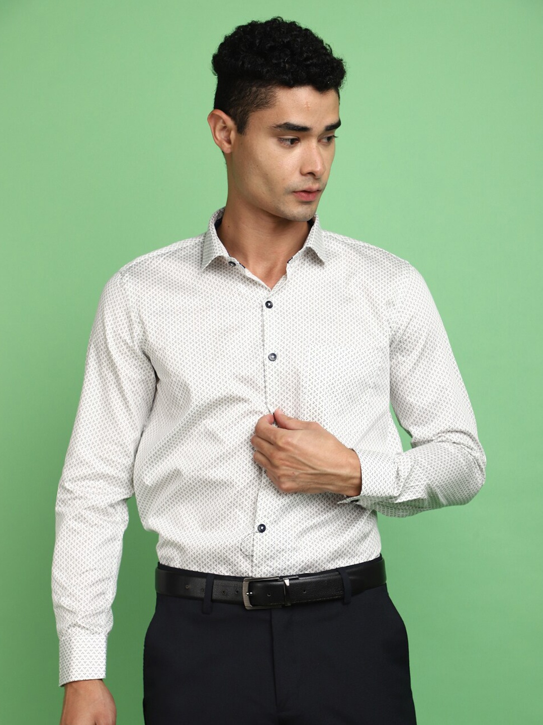 

J White by Vmart Printed Spread Collar Long Sleeves Cotton Formal Shirt