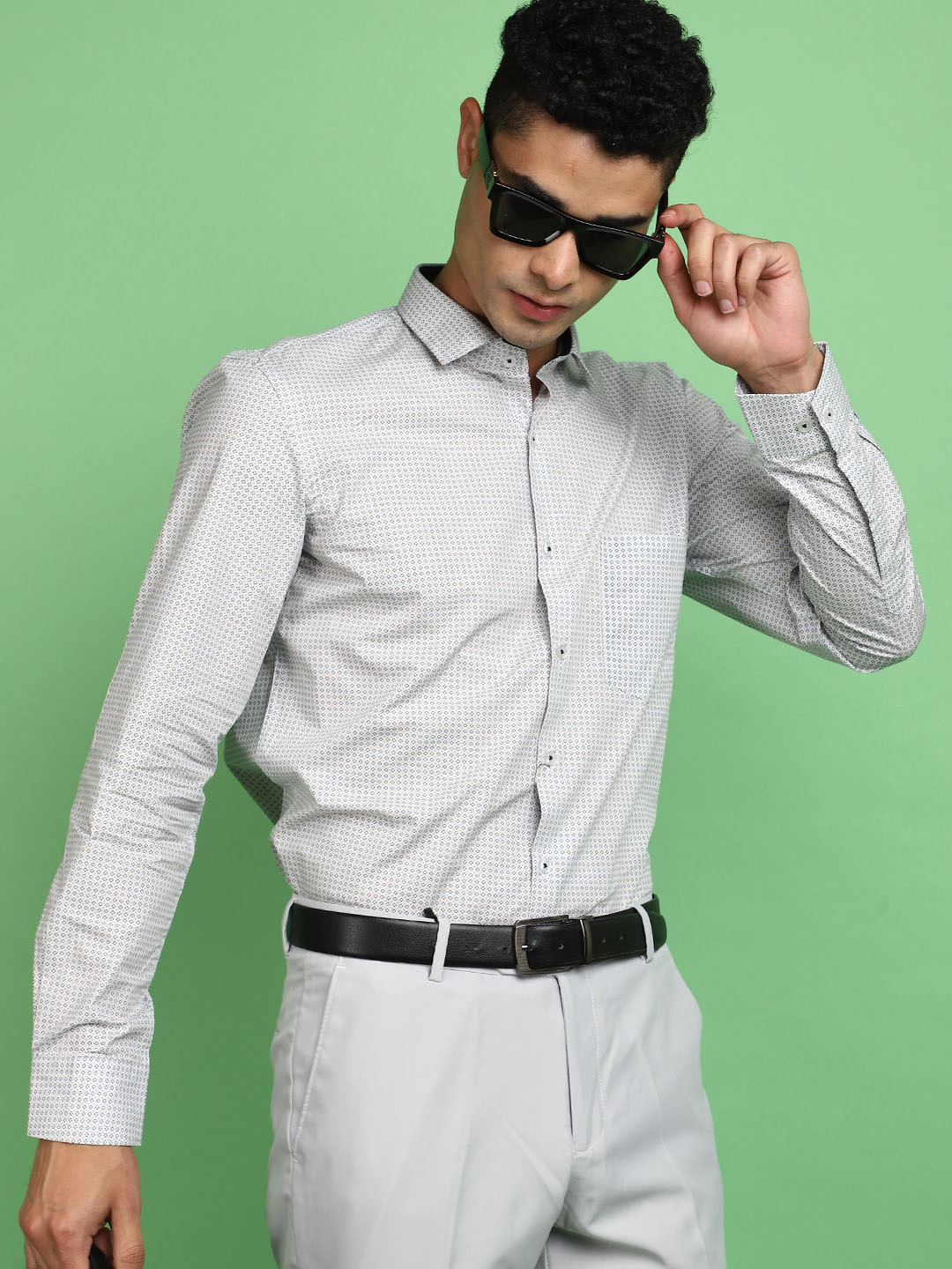 

J White by Vmart Long Sleeves Regular Fit Cotton Micro Checks Opaque Striped Formal Shirt, Blue