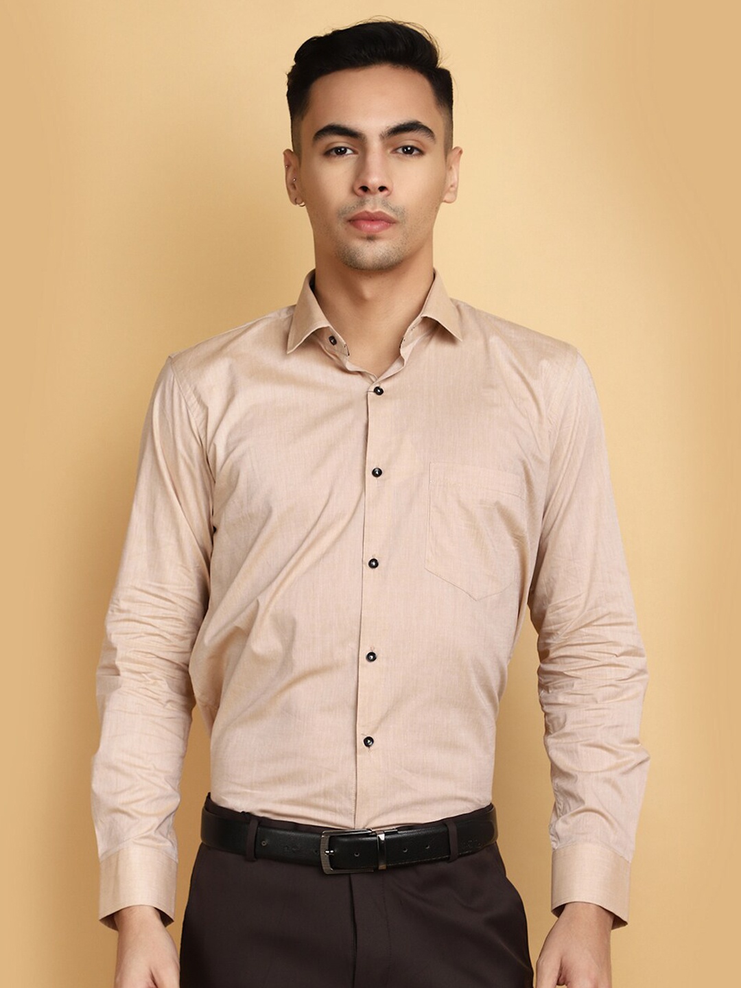 

J White by Vmart Spread Collar Long Sleeves Cotton Formal Shirt, Beige