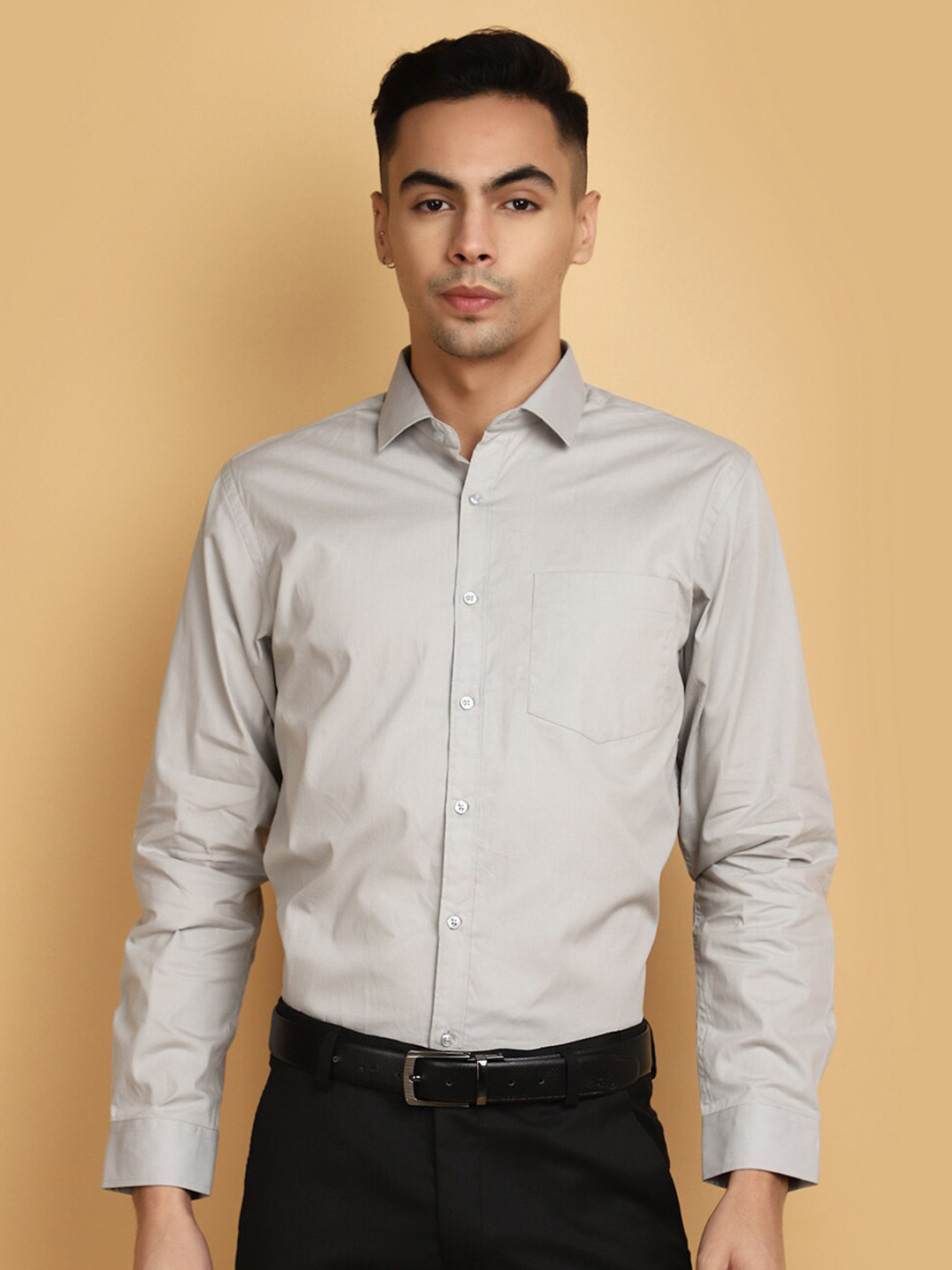 

J White by Vmart Spread Collar Long Sleeves Cotton Formal Shirt, Grey