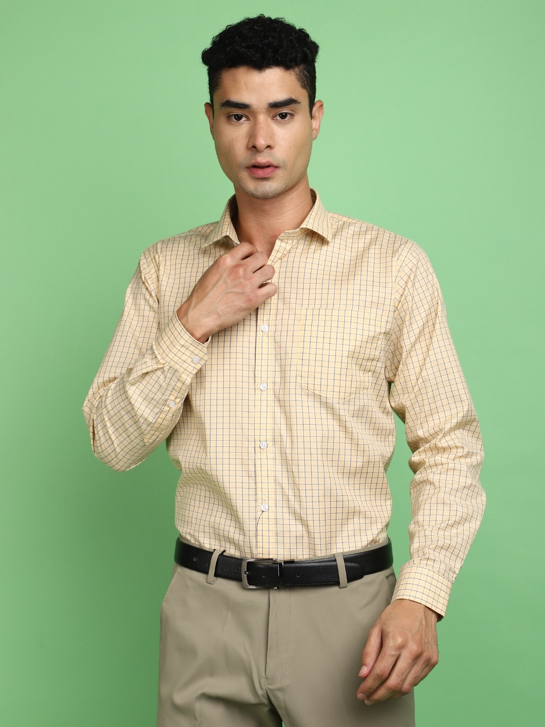 

V-Mart Long Sleeves Regular Fit Cotton Opaque Checked Formal Shirt, Yellow