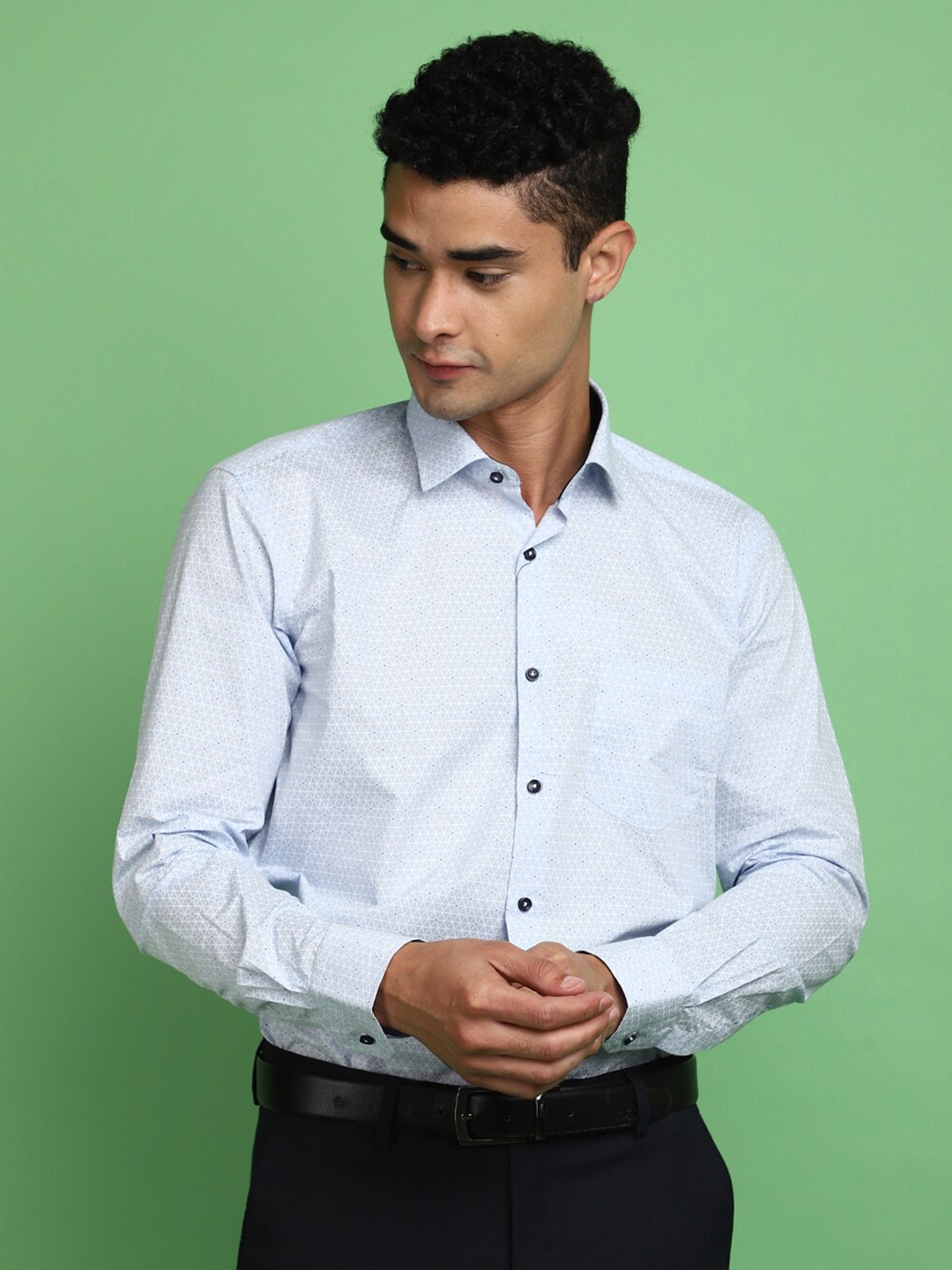 

J White by Vmart Printed Spread Collar Long Sleeves Cotton Formal Shirt, Blue