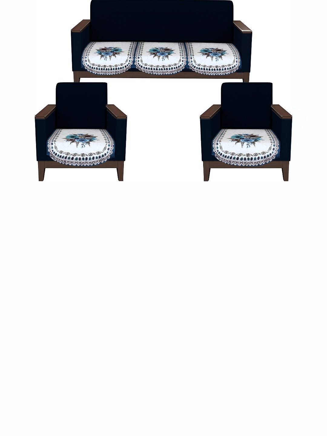 

Stylista Blue & White 5 Pieces Floral Printed Velvet Sofa Cover