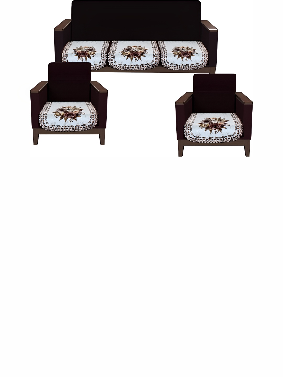 

Stylista Brown & White 5 Pieces Floral Printed Velvet Cotton Sofa Covers