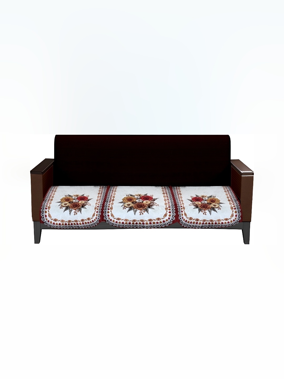 

Stylista Red & White 3 Pieces Floral Printed Velvet Sofa Cover