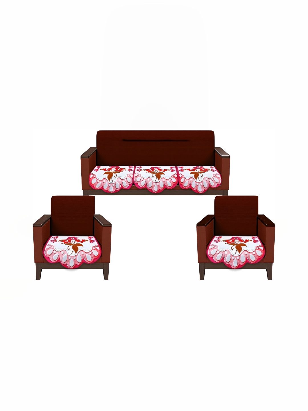 

Stylista Pink & White 5 Pieces Floral Printed Cotton Sofa Covers