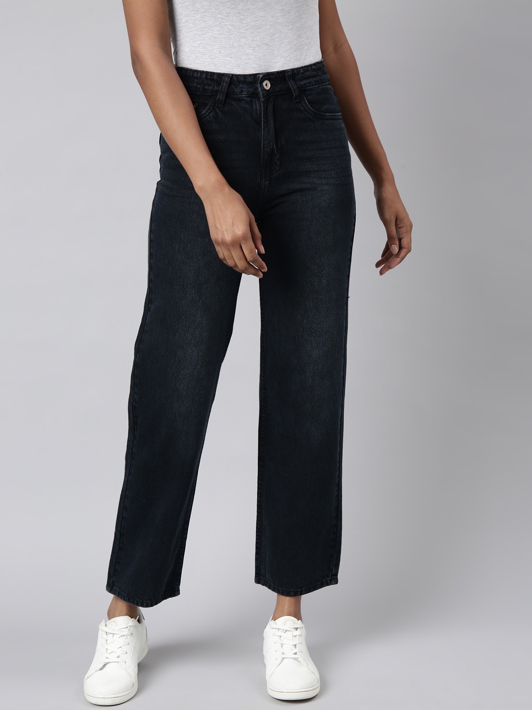 

SHOWOFF Women Jean Straight Fit Acid Wash Clean Look Jeans, Navy blue