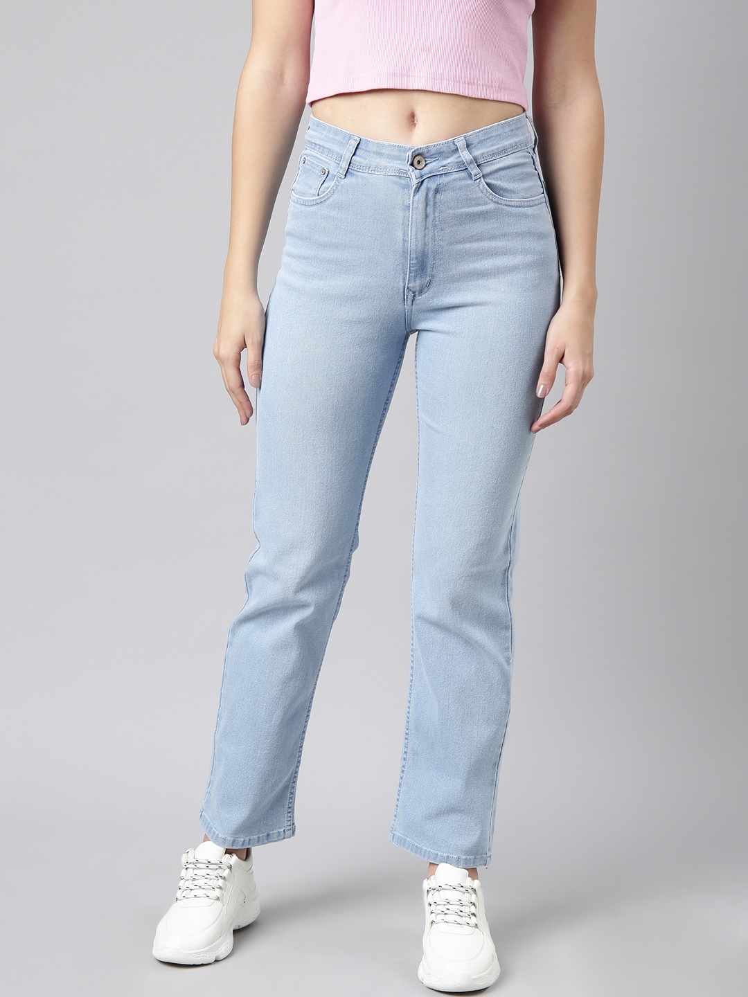 

SHOWOFF Women Jean Straight Fit Mid-Rise Light Fade Acid Wash Stretchable Jeans, Blue