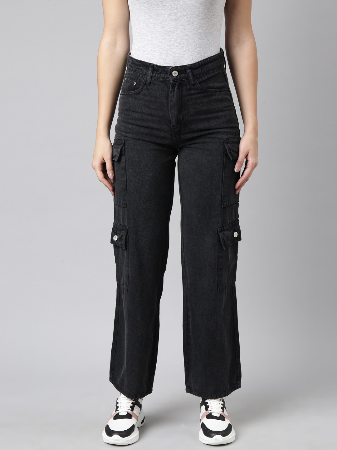 

SHOWOFF Women Jean Straight Fit Clean Look Denim Corgo Jeans, Charcoal