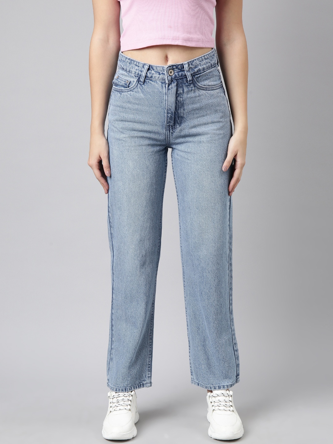 

SHOWOFF Women Jean Straight Fit Heavy Fade Mid-Rise Acid Wash Jeans, Blue