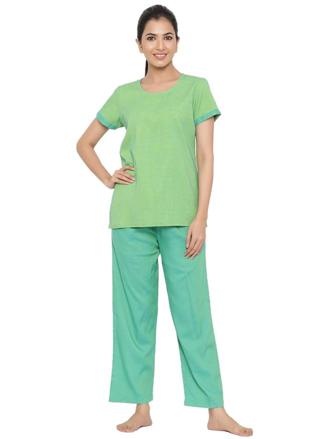 

Jaipur Kurti Round Neck Night suit, Green