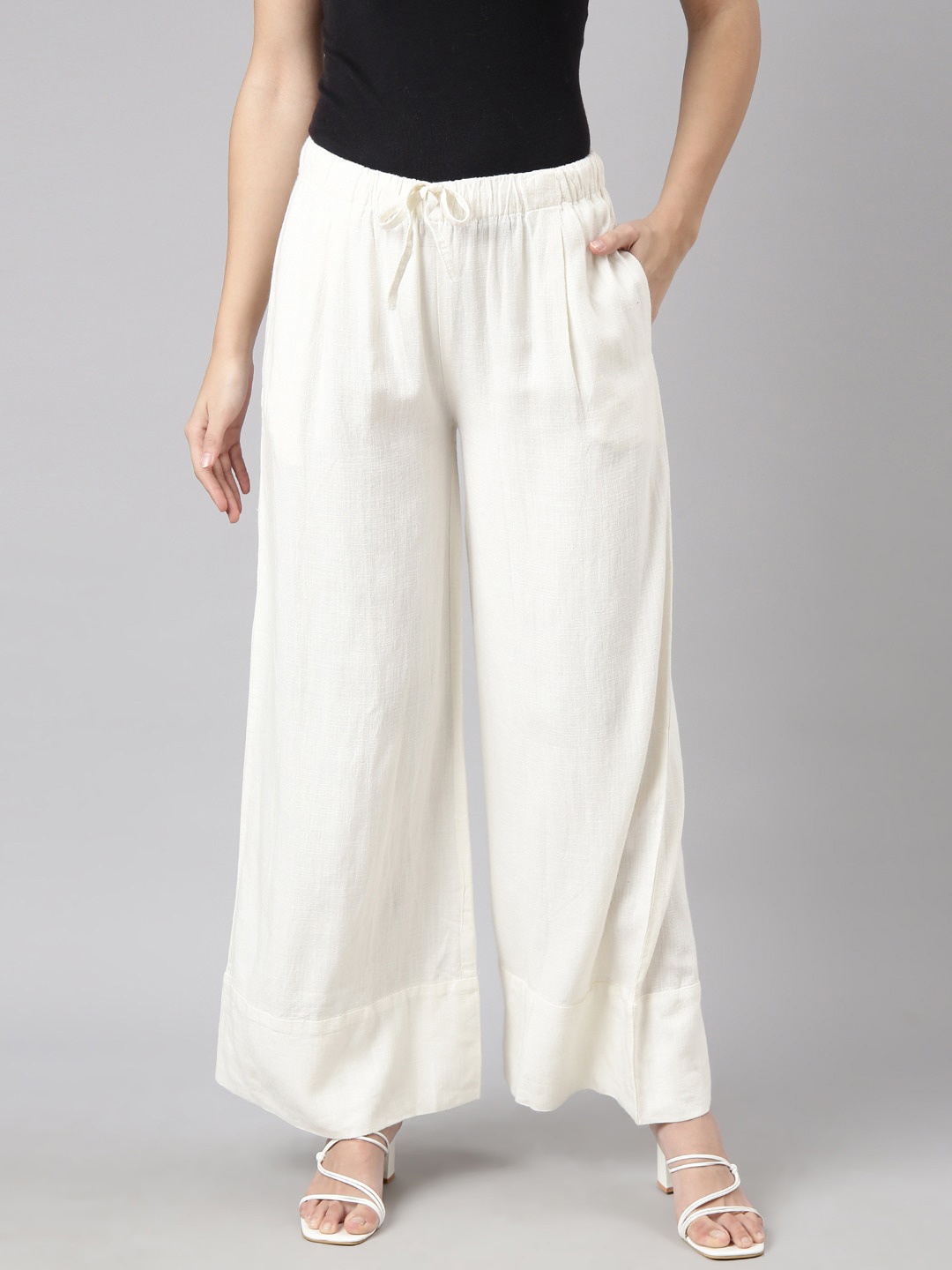 

SHOWOFF Women Chambray Wide Leg Palazzos, Off white