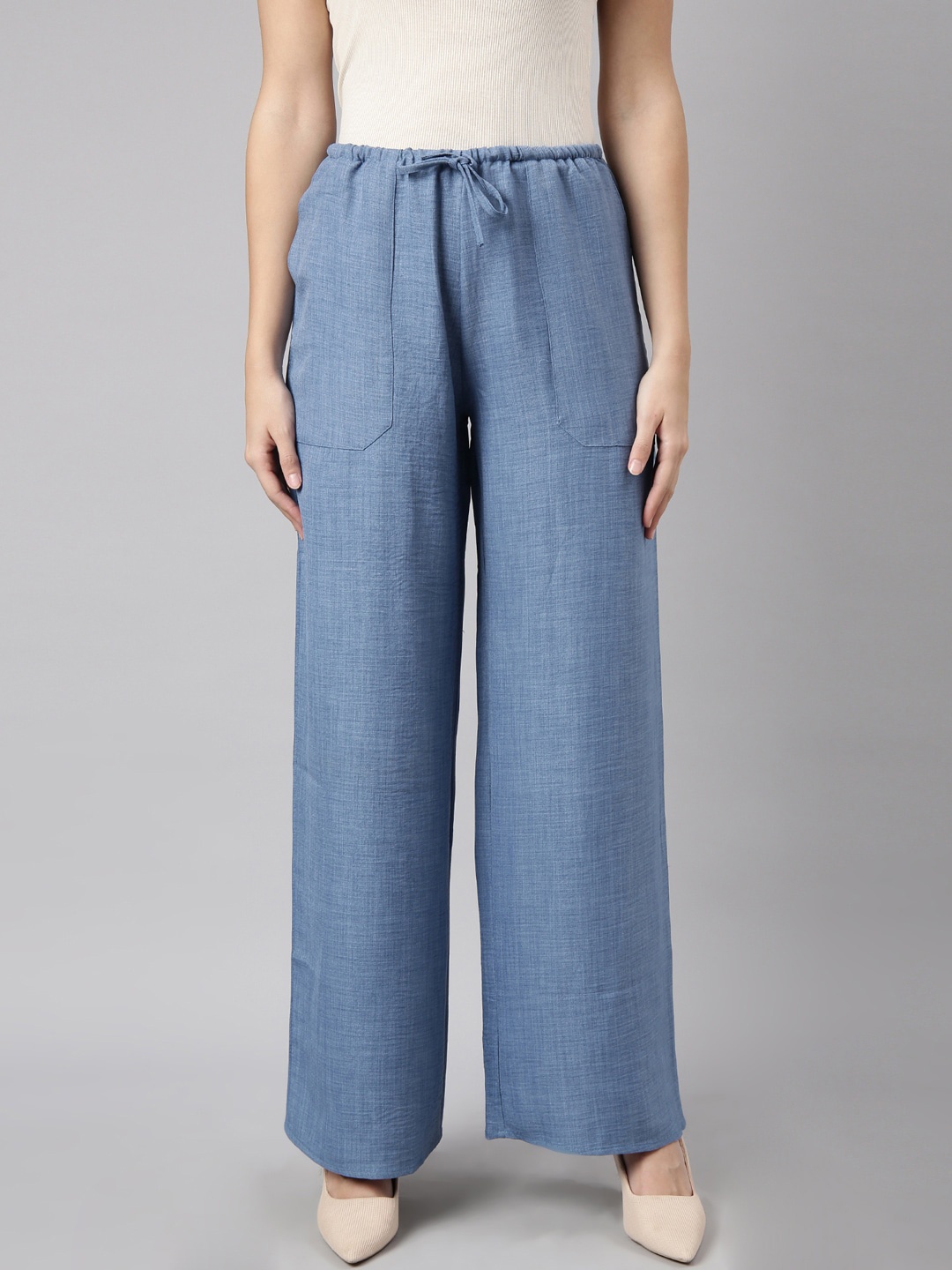 

SHOWOFF Women Woven Wide Leg Palazzos, Blue