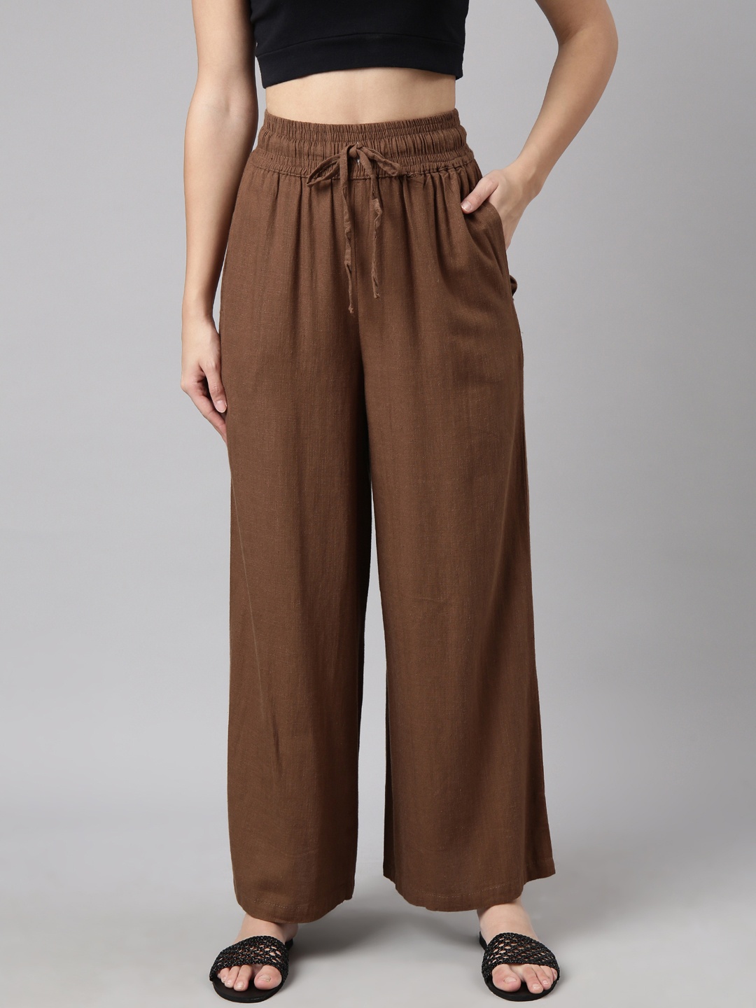 

SHOWOFF Chambray Wide Leg Palazzos, Brown