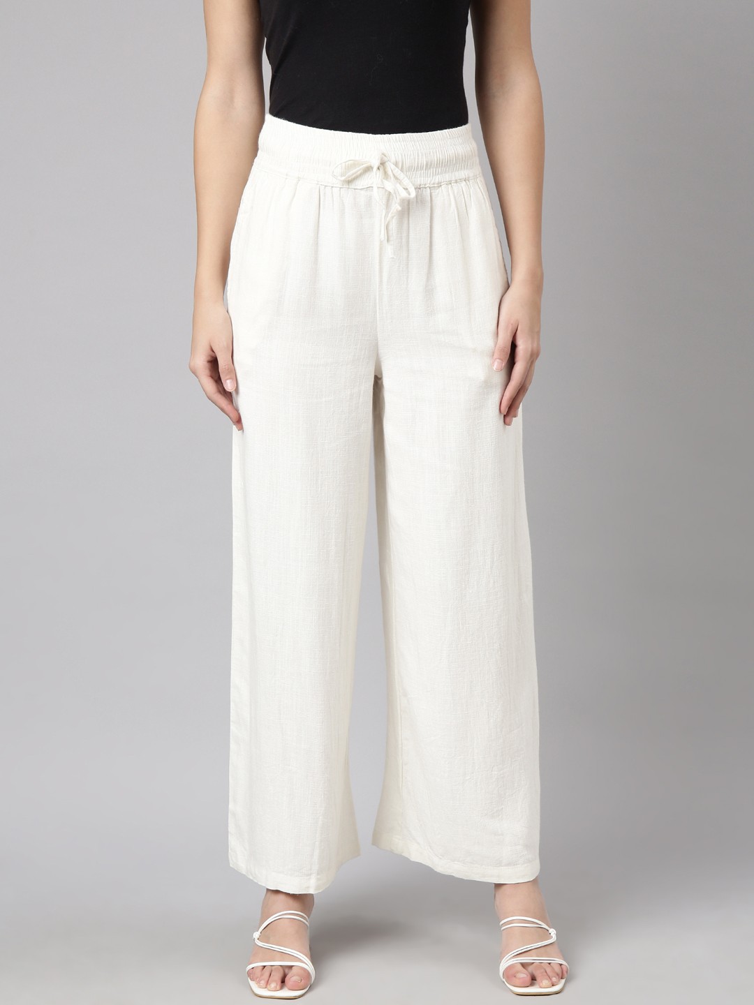 

SHOWOFF Women Chambray Wide Leg Palazzos, Off white