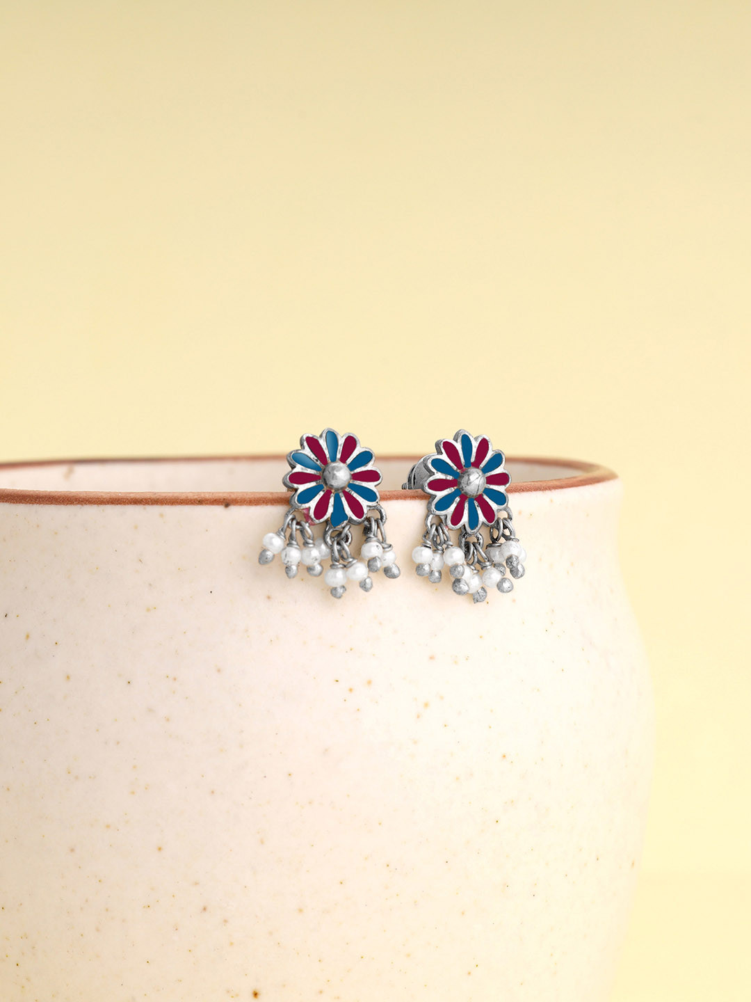 

GIVA 925 Oxidized Silver Beaded Millefleur Drop Earrings