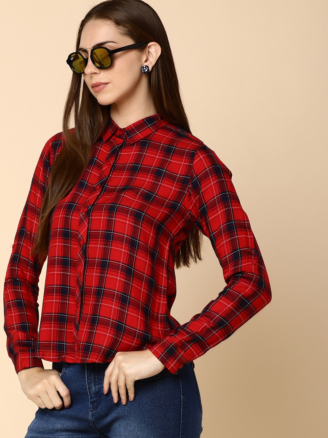 

V-Mart Tartan Checks Checked Cotton Casual Shirt, Red
