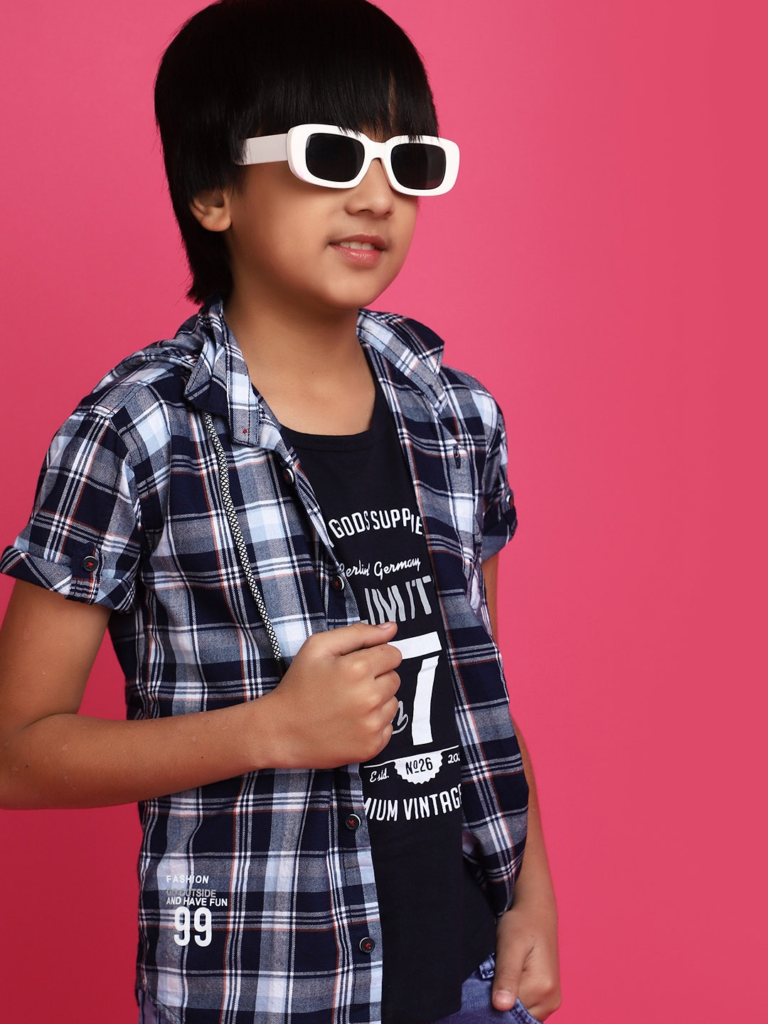 

V-Mart Boys Tartan Checks Cotton Checked Casual Shirt, Blue