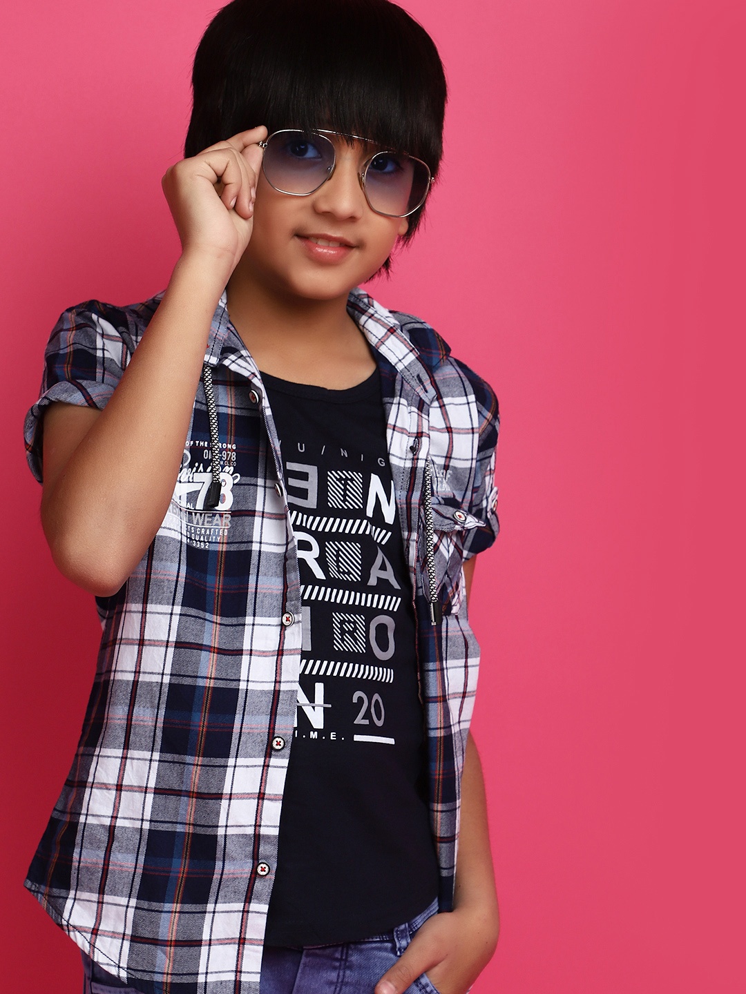

V-Mart Boys Tartan Checks Opaque Checked Cotton Casual Shirt, Blue
