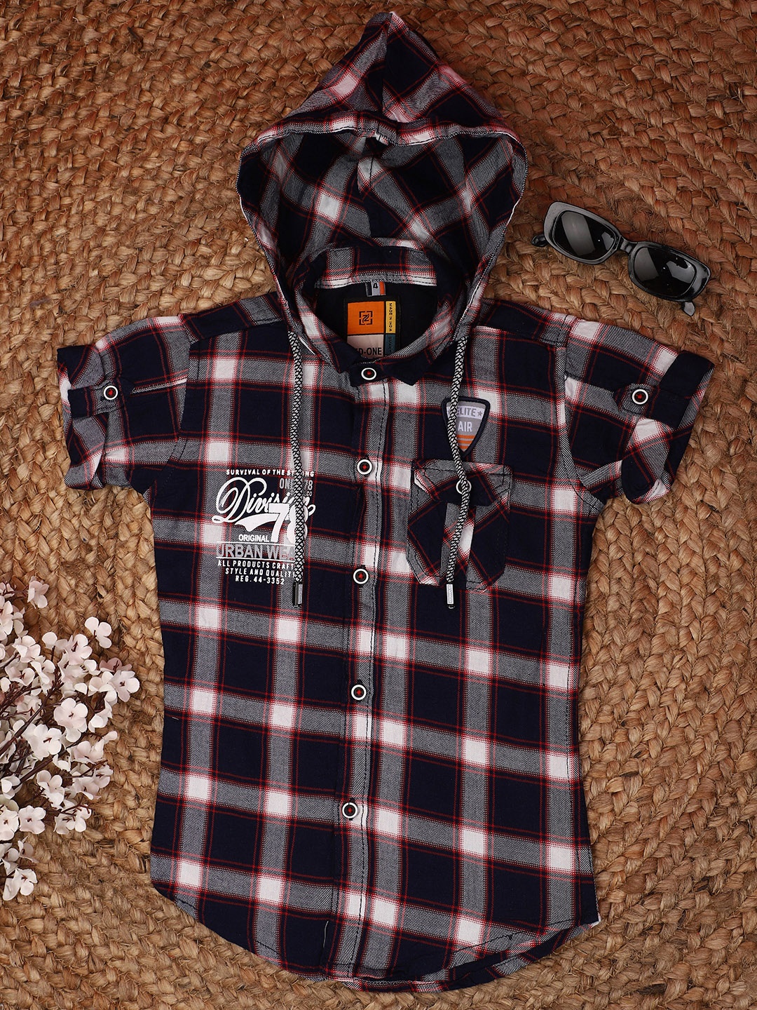 

V-Mart Boys Short Sleeves Regular Fit Cotton Tartan Checks Opaque Checked Casual Shirt, Red