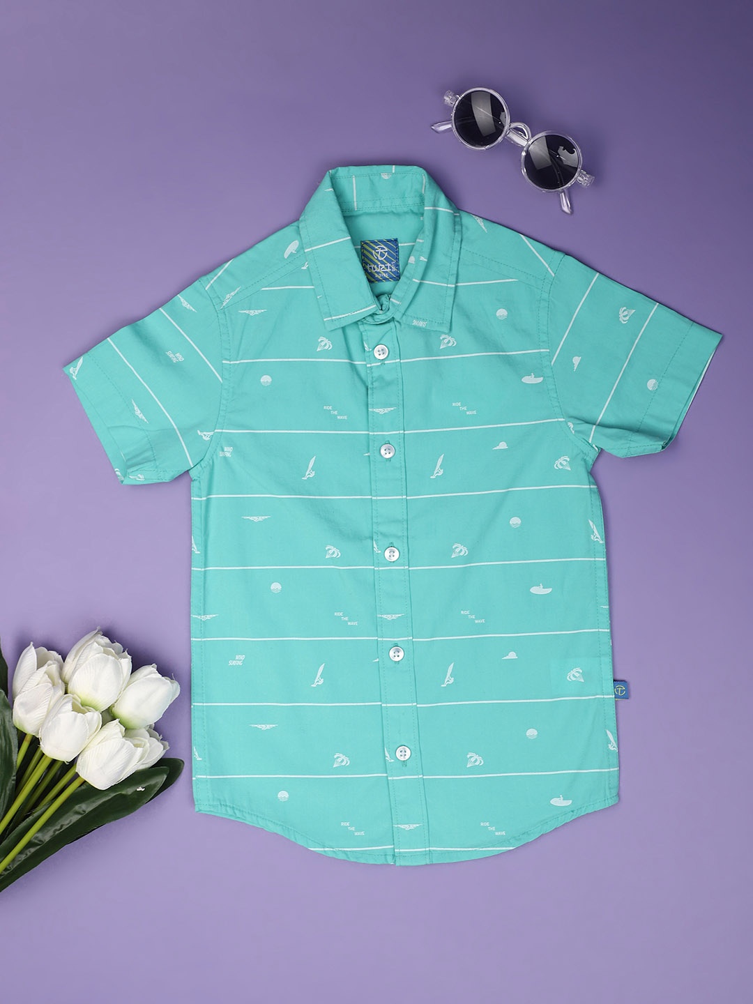 

V-Mart Boys Horizontal Stripes Cotton Striped Casual Shirt, Green