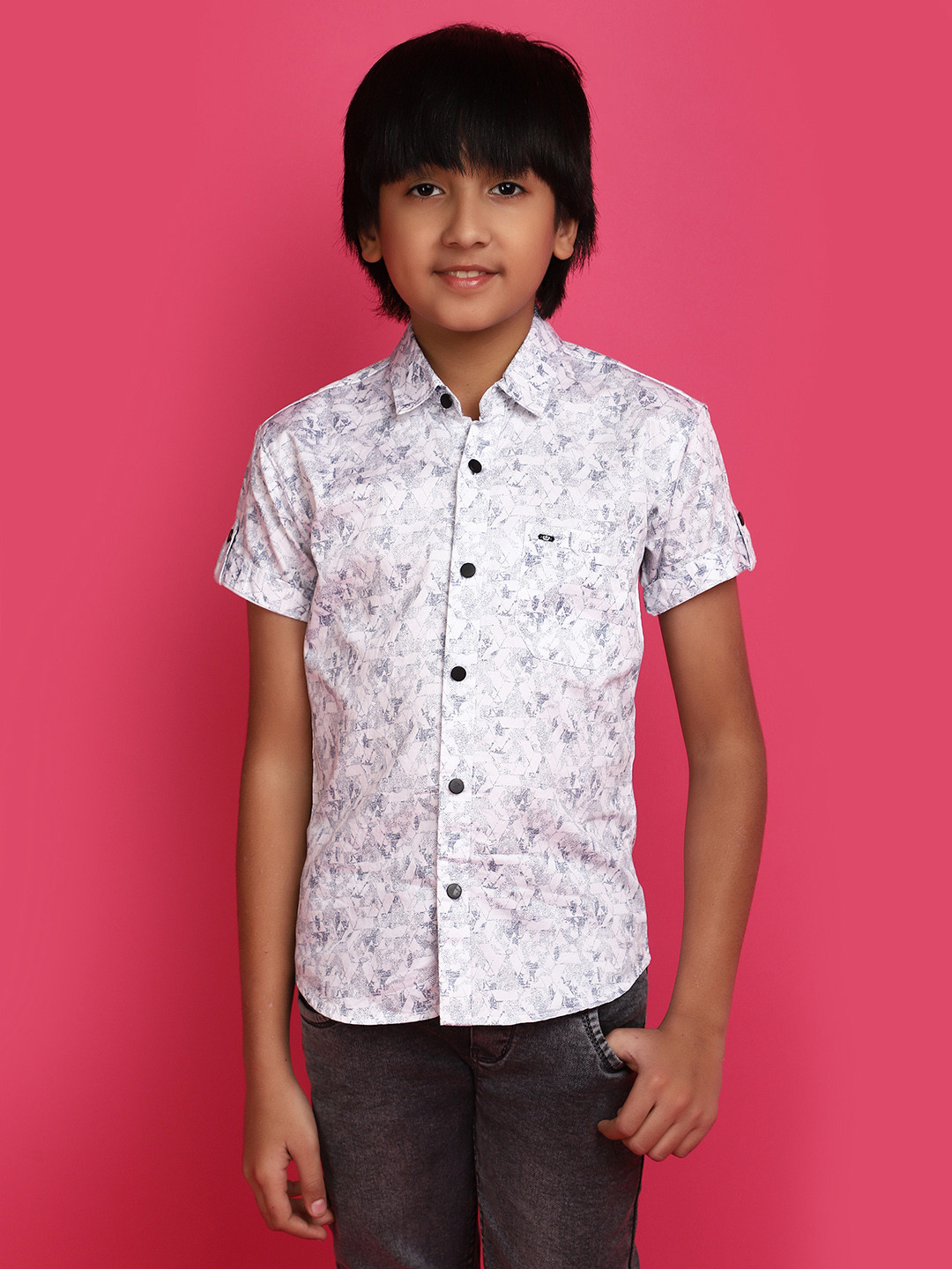 

V-Mart Boys Short Sleeves Regular Fit Cotton Opaque Printed Casual Shirt, White
