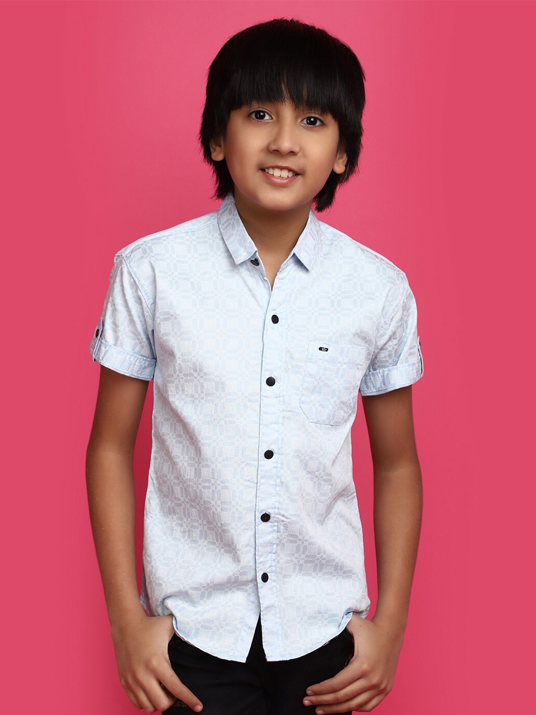 

V-Mart Boys Printed Spread Collar Short Sleeves Cotton Casual Shirt, Blue