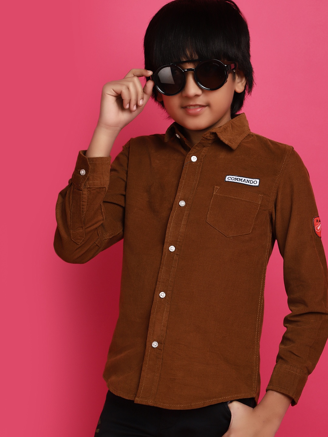 

V-Mart Boys Long Sleeves Regular Fit Cotton Opaque Casual Shirt, Brown