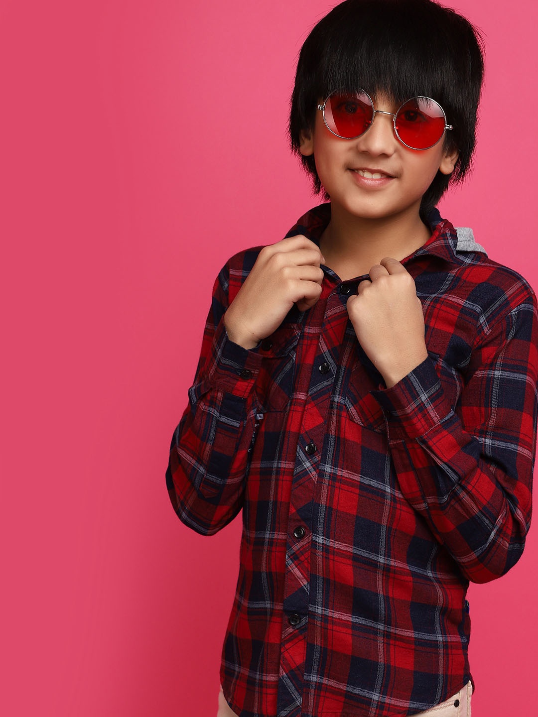 

V-Mart Boys Long Sleeves Regular Fit Cotton Tartan Checks Opaque Checked Casual Shirt, Red