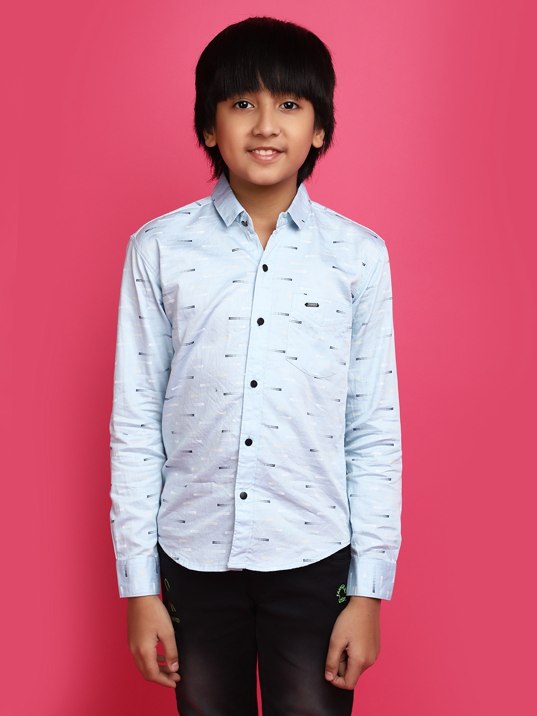 

V-Mart Boys Long Sleeves Regular Fit Cotton Opaque Printed Casual Shirt, Blue