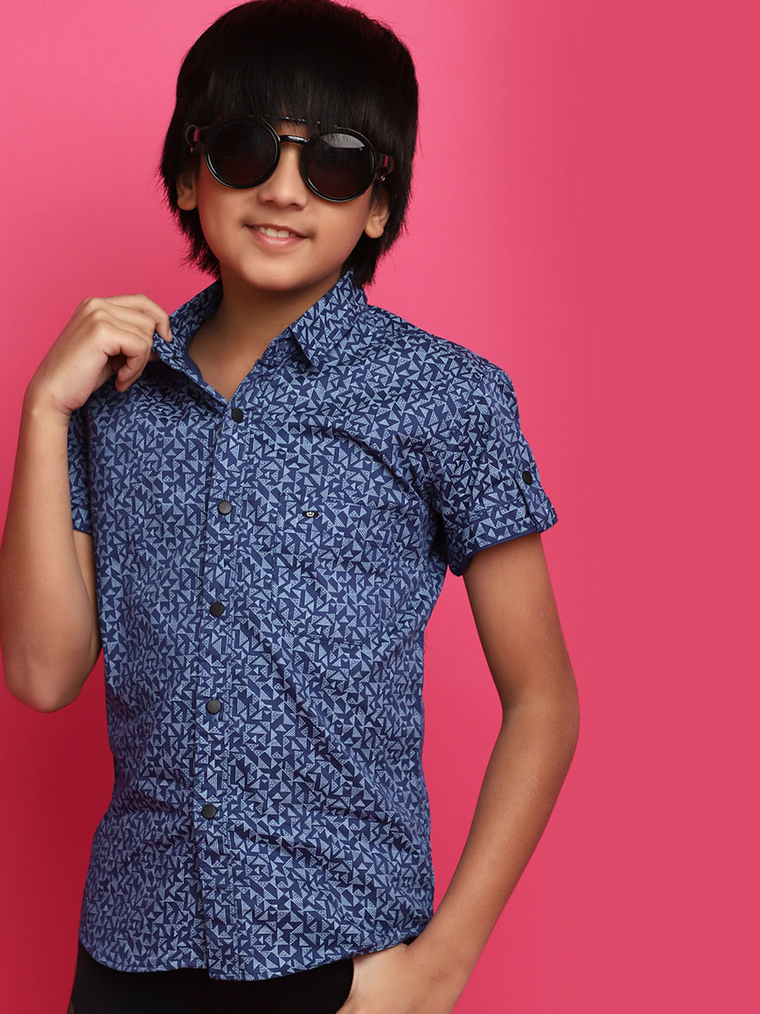

V-Mart Boys Short Sleeves Regular Fit Cotton Opaque Printed Casual Shirt, Blue