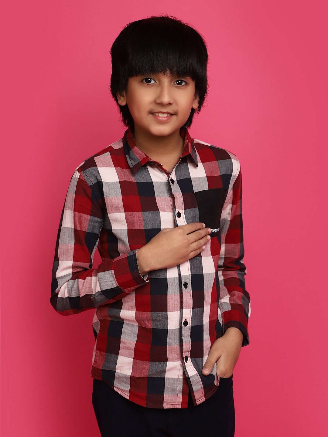

V-Mart Boys Checked Spread Collar Long Sleeves Cotton Casual Shirt, Red