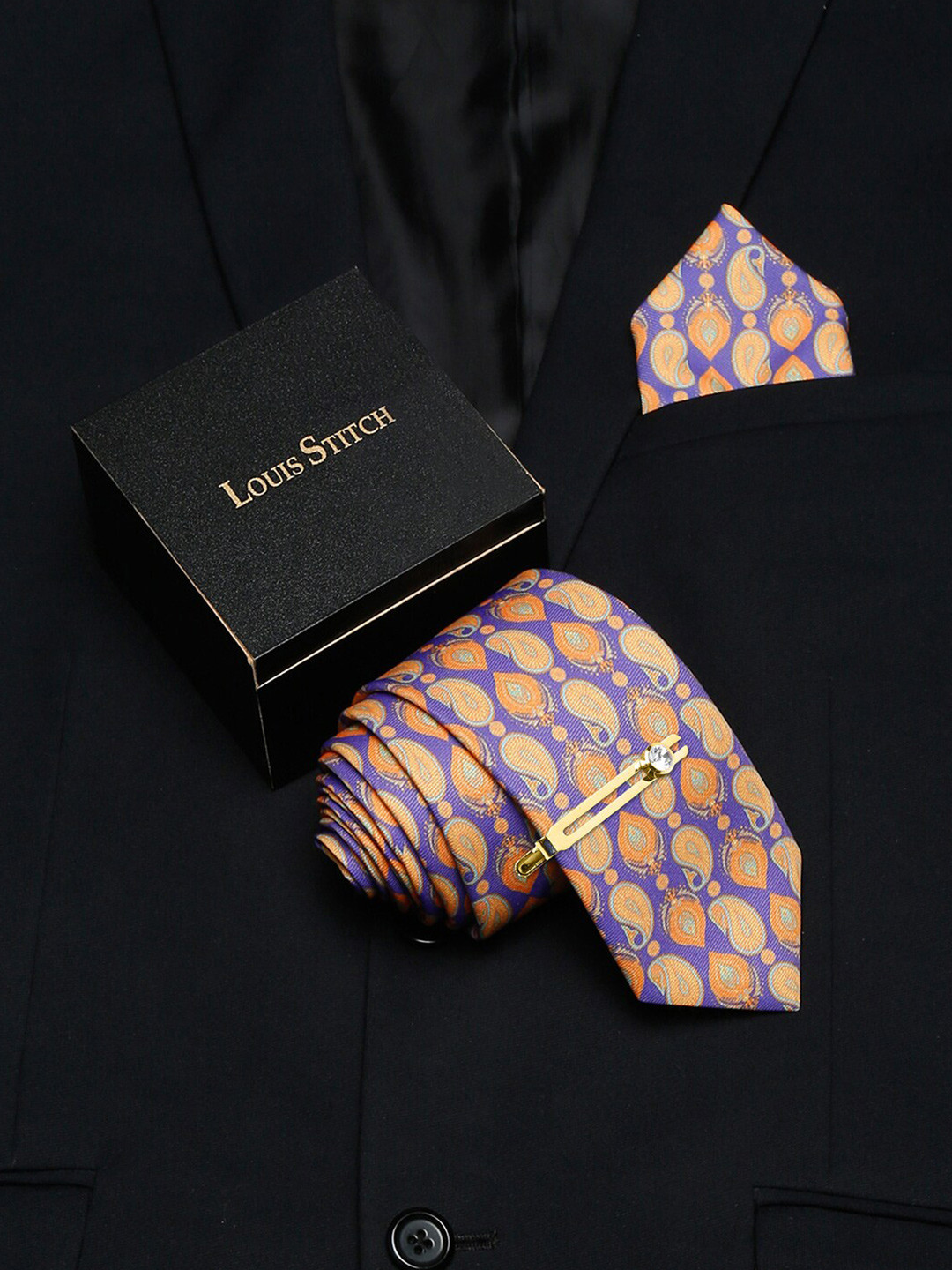 

LOUIS STITCH Men Italian Silk Accessory Gift Set, Purple