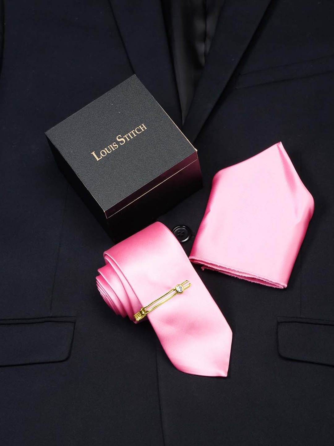 

LOUIS STITCH Men Italian Silk Combo Accessory Gift Set, Pink