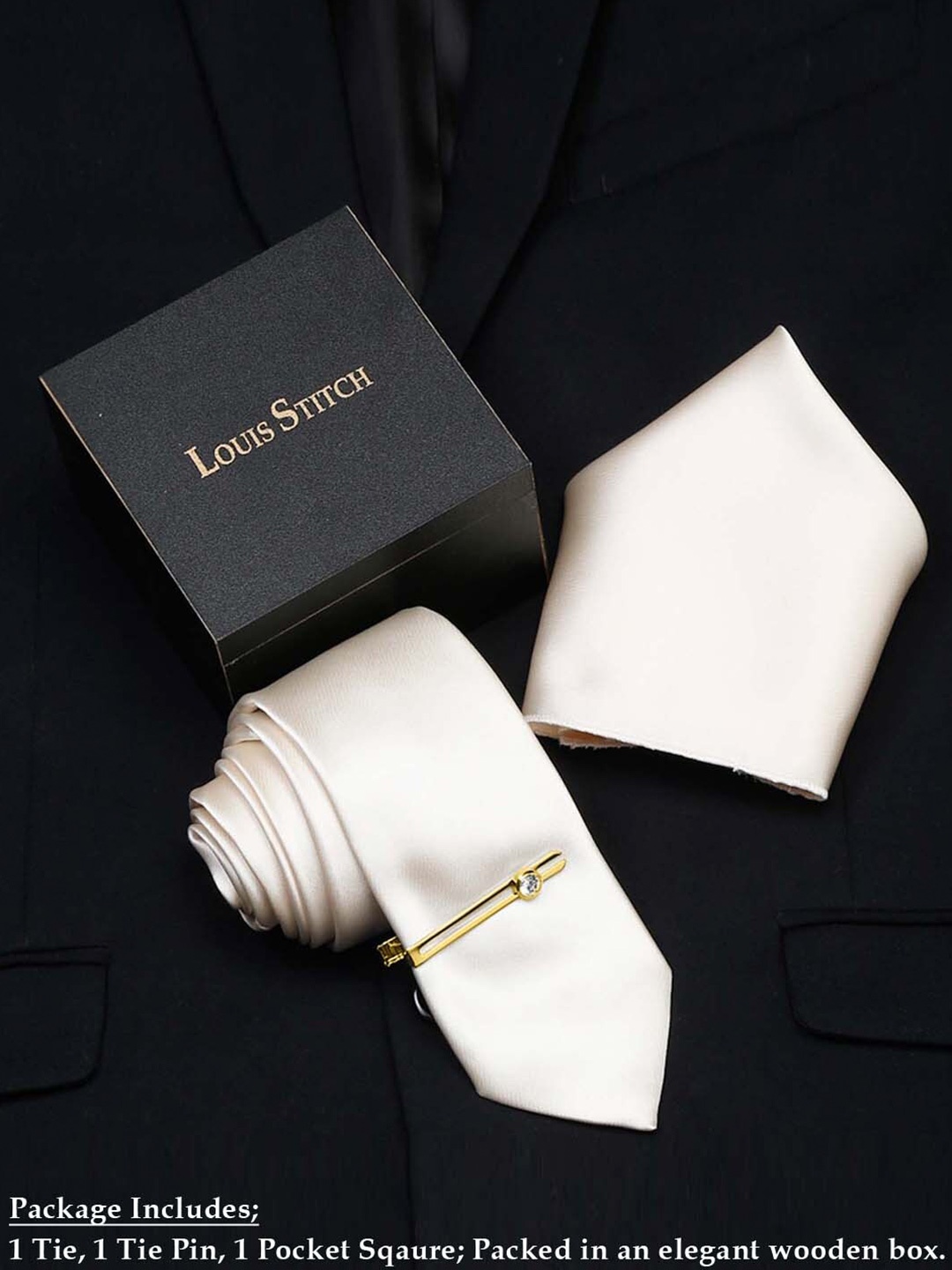 

LOUIS STITCH Men Silk Accessory Gift Set, Cream